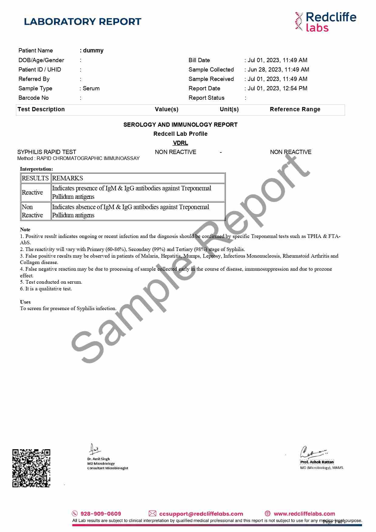 VDRL Test Sample Report